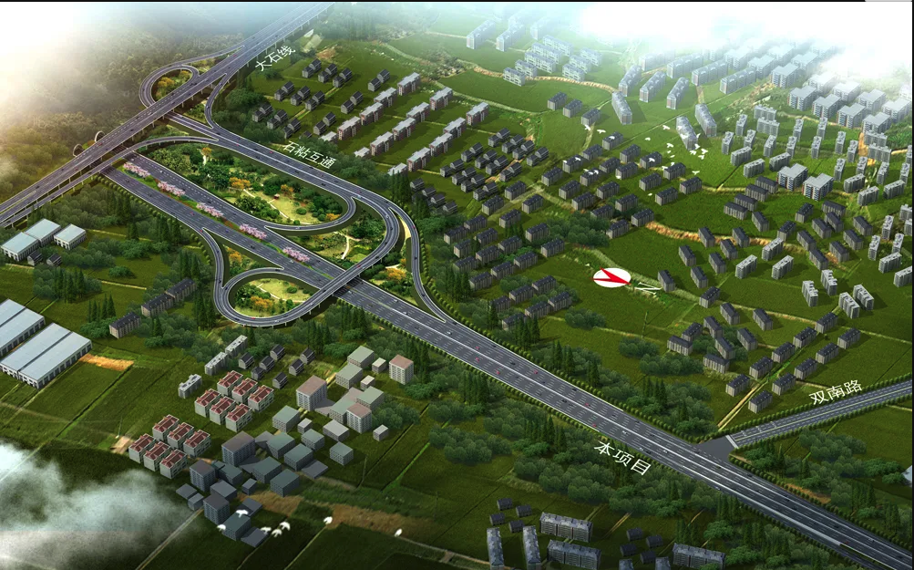 楼山隧道及石粘互通效果图